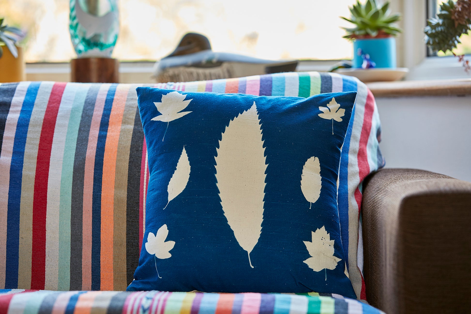 Sweet Chestnut Leaf Cyanotype Cushion - Ed Watts Studio