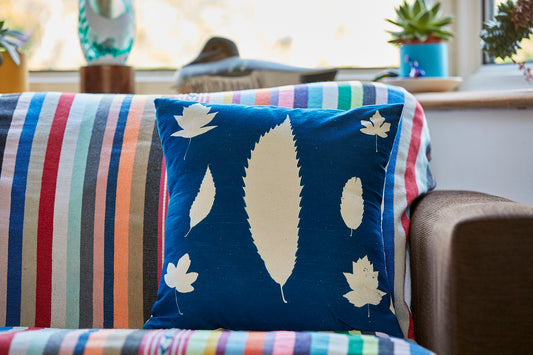 Sweet Chestnut Leaf Cyanotype Cushion - Ed Watts Studio