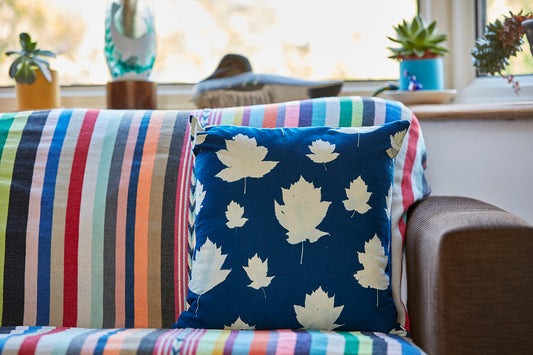 Wild Service Tree Leaf Cyanotype Cushion - Ed Watts Studio