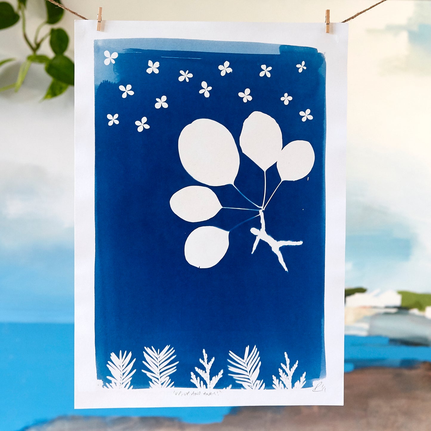 'Up, Up and Away!' Cyanotype A3 Print - Ed Watts Studio